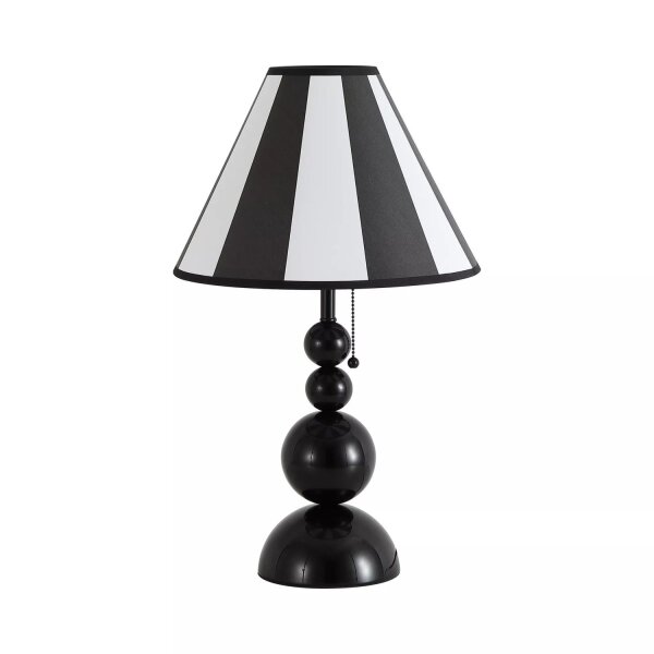 Tischlampe Zugschalter Stoff Schwarz Weiß E27 H:53 cm