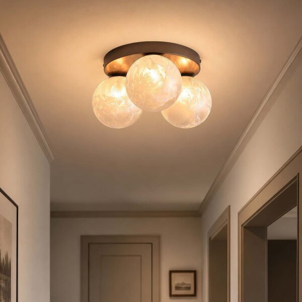 Deckenlampe Glas Metall Bronze Weiß G9 Ø30 cm 3-flammig