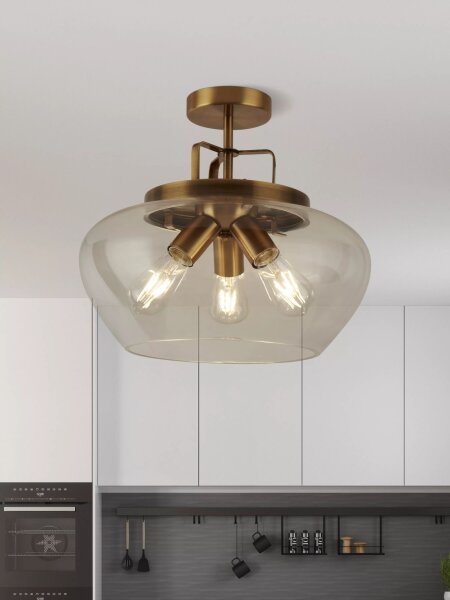 Deckenleuchte Glas Metall Bronze E27 H:36 cm 3-flammig