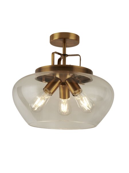 Deckenleuchte Glas Metall Bronze E27 H:36 cm 3-flammig
