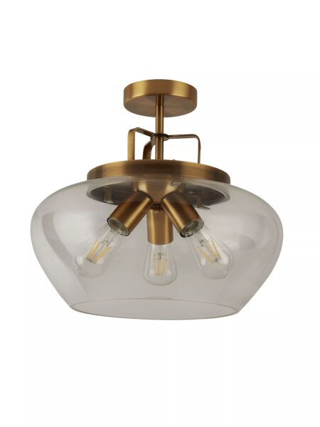 Deckenleuchte Glas Metall Bronze E27 H:36 cm 3-flammig