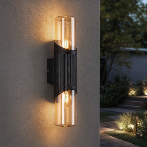 Außenwandlampe Glas Schwarz Bernstein E27 IP44 Up Down