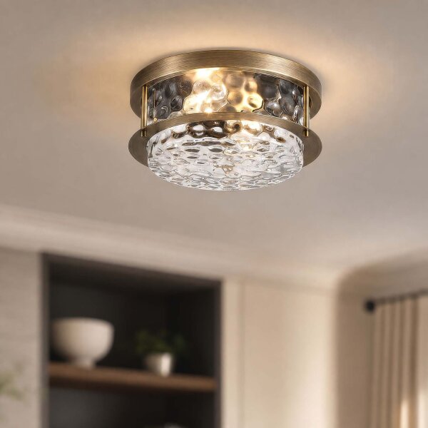 Deckenlampe Klarglas Messing Antik E27 IP44 Ø35 cm rund