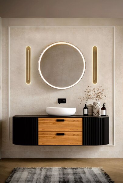 LED Wandleuchte 3000K Metall Messing IP44 H:59 cm oval