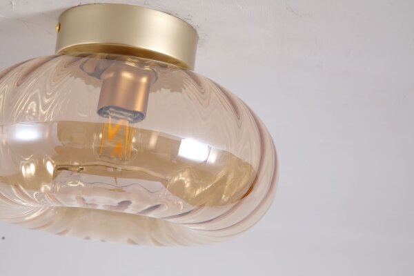 Deckenlampe Glas Metall Gold Bernstein E27 Ø28 cm oval