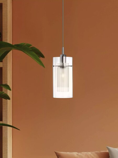 Hängelampe Glas Metall Silber E14 L:13 cm Zylinder klar