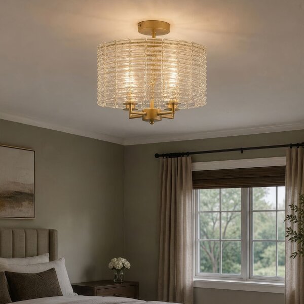 Deckenlampe Glas Metall Gold E14 Ø35 cm Zylinder klar