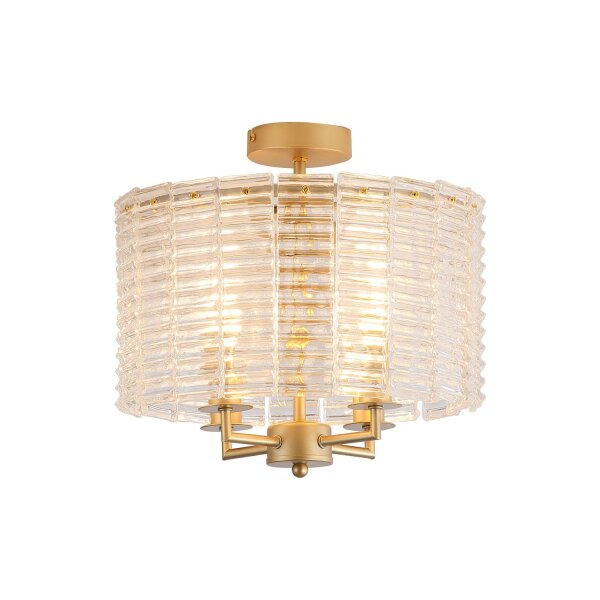 Deckenlampe Glas Metall Gold E14 Ø35 cm Zylinder klar
