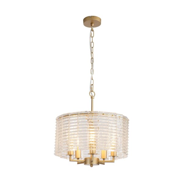 Pendelleuchte Glas Metall Gold E14 Ø40 cm Zylinder klar