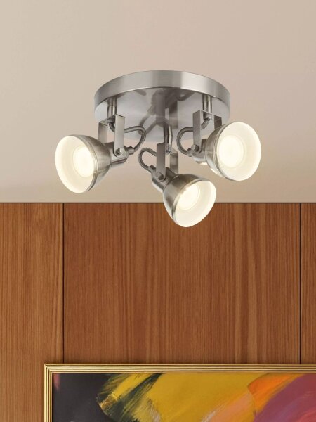 Deckenstrahler drehbar Metall Silber Weiß GU10 H:17 cm