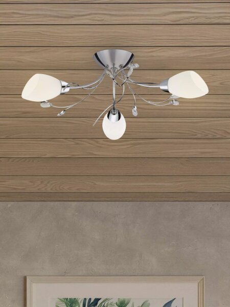 Deckenlampe Glas Metall Kristall Chrom Weiß E14 B:60 cm