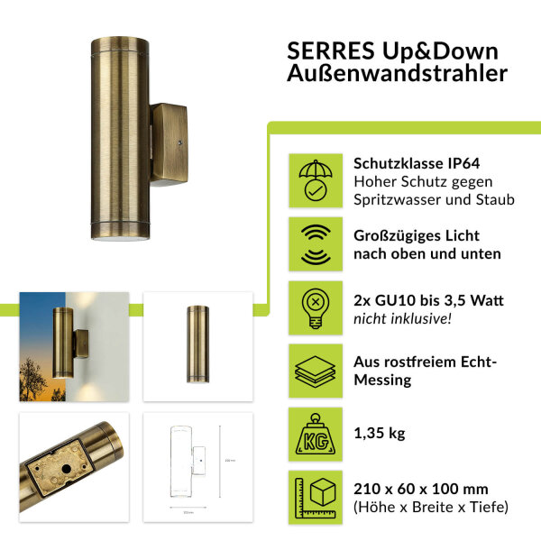 Außen Wandleuchte Up Down aus Messing GU10 IP54