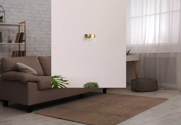 LED Wandleuchte Zugschalter 4000K Kristallglas Gold