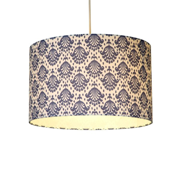 Lampenschirm Stoff Creme Blau E14 E27 H:22 cm Zylinder