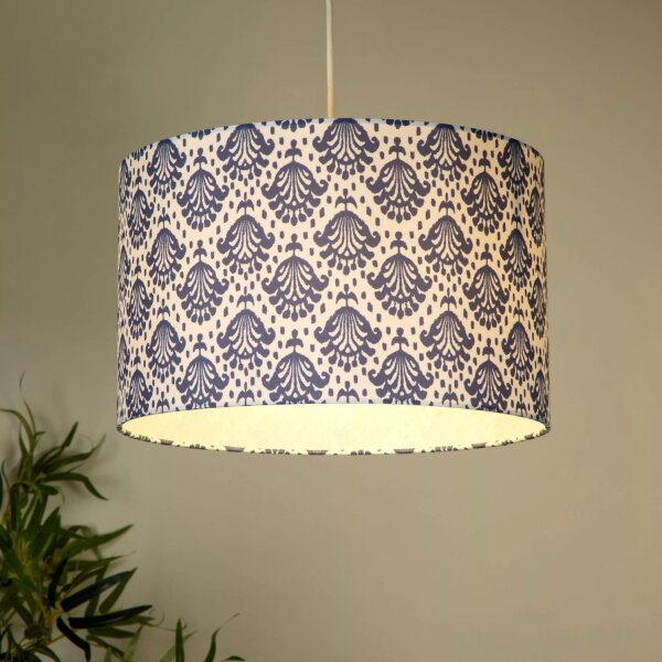 Lampenschirm Stoff Creme Blau E14 E27 H:22 cm Zylinder