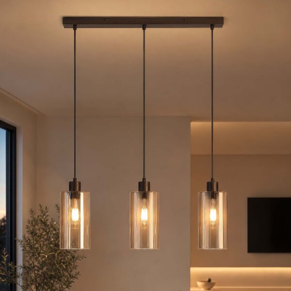 Pendelleuchte Glas Metall Bronze Bernstein E27 L:60 cm
