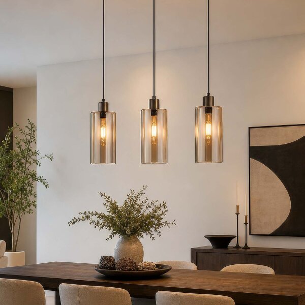 Pendelleuchte Glas Metall Bronze Bernstein E27 L:60 cm