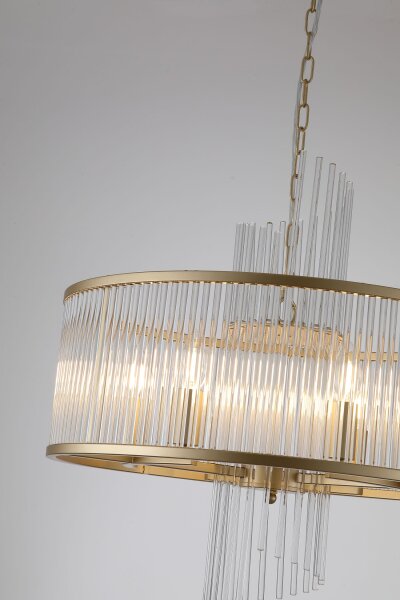 Hängelampe Glas Metall Gold E14 Ø55 cm Glasstäbe klar