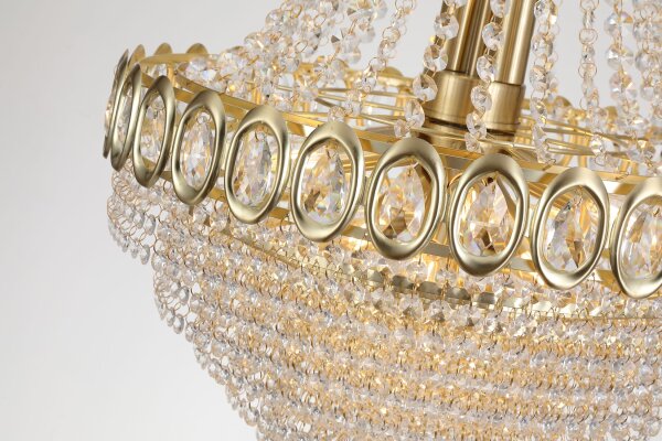 Hängelampe Glas Metall Kristall Messing E14 Ø54 cm klar