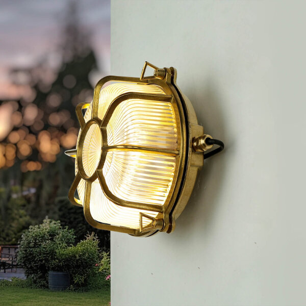 Wandlampe SIFNOS Messing IP64 rund Ø22cm Außenwand