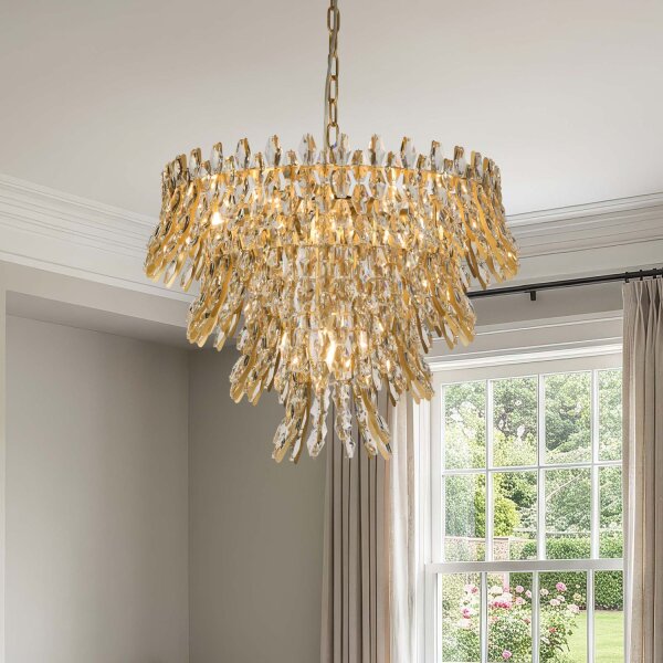 Kronleuchter Glas Metall Gold matt E14 Ø60 cm klassisch