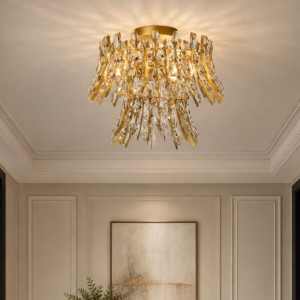 Deckenlampe Glas Metall Kristall Gold matt E14 H:32 cm