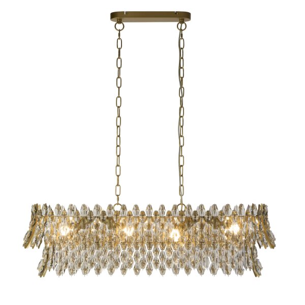 Kronleuchter Glas Metall Kristall Gold matt E14 L:98 cm