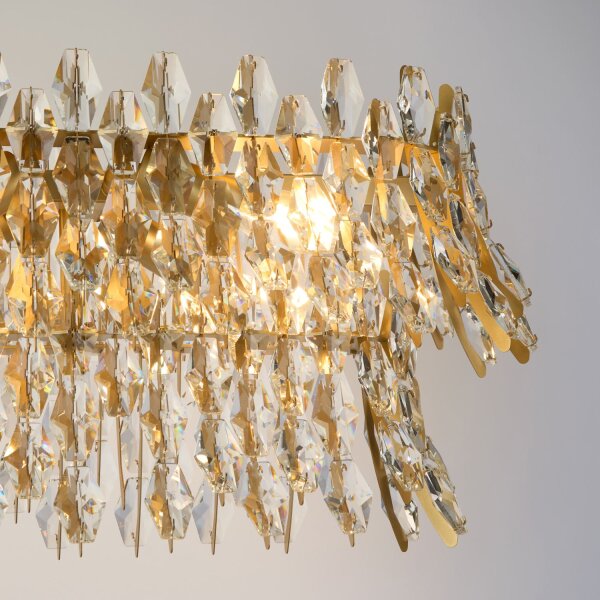 Kronleuchter Glas Metall Kristall Gold matt E14 L:98 cm
