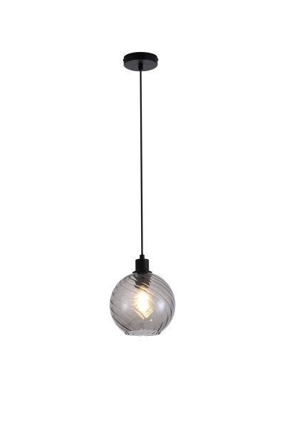 Hängelampe Metall Rauchglas Schwarz E27 Ø20 cm Kugel