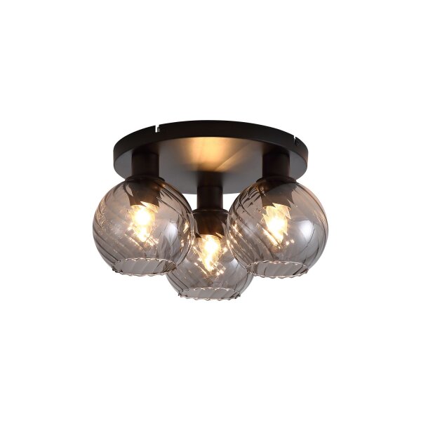 Deckenlampe Metall Rauchglas Schwarz E27 Ø37,5 cm Kugel