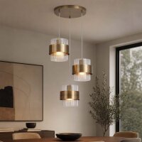 H&auml;ngelampe Glas Metall Messing Antik E27 &Oslash;42 cm klar