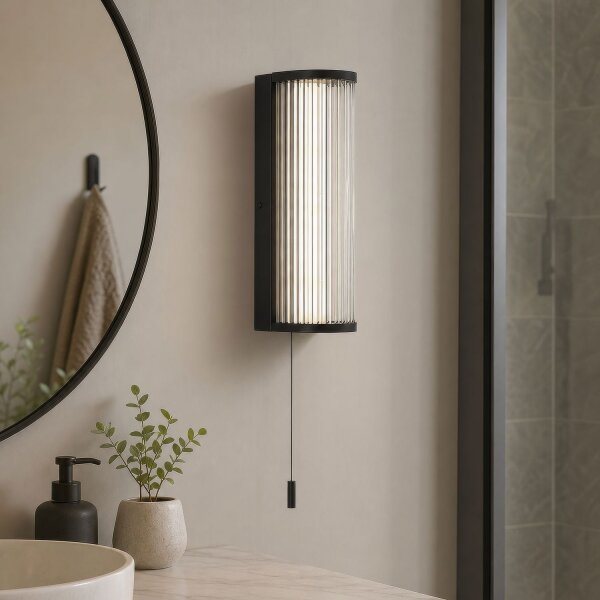 LED Wandlampe Zugschalter 3000K Glas Schwarz H:35 cm