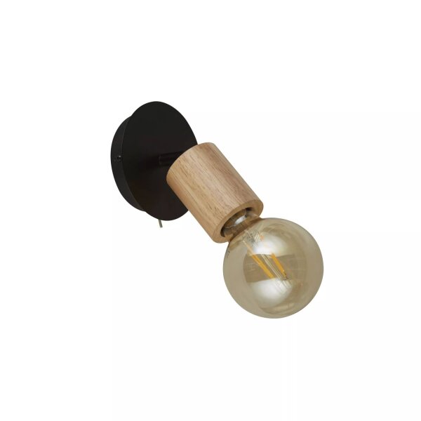 Wandspot verstellbar Gummiholz Schwarz E27 H:12 cm rund