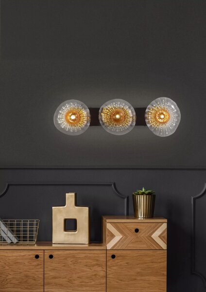 Wandlampe Glas Metall Schwarz Bernstein G9 L:52 cm rund