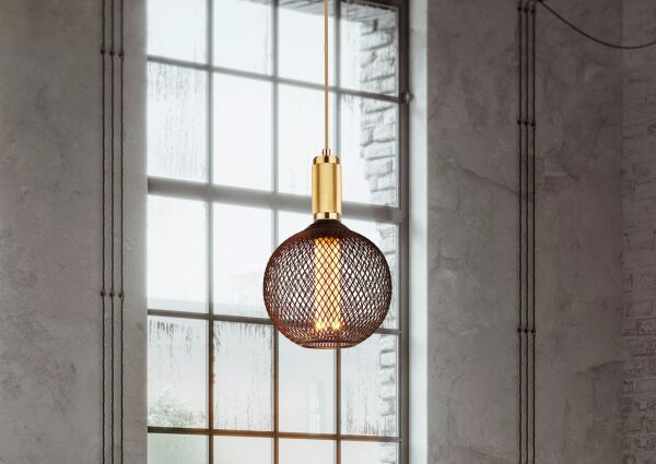 Pendelleuchte Metall Gold E27 Ø10 cm Retro Textilkabel