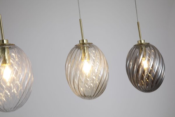 Hängelampe Metall Messing Rauchglas Bernstein L:82,5 cm