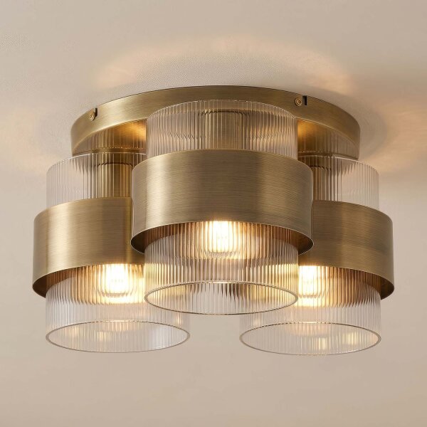 Deckenlampe Glas Metall Messing Antik E27 L:22cm Modern