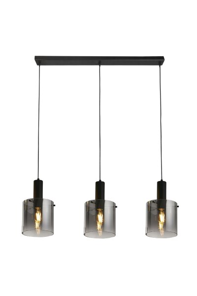 Pendelleuchte Metall Rauchglas Schwarz E27 L:101 cm