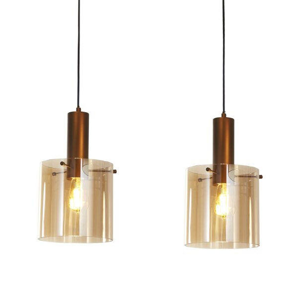 Pendelleuchte Glas Metall Mokka Bernstein E27 L:101 cm