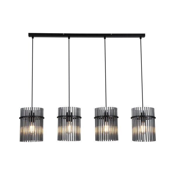 Pendelleuchte Metall Rauchglas Schwarz E27 L:111 cm