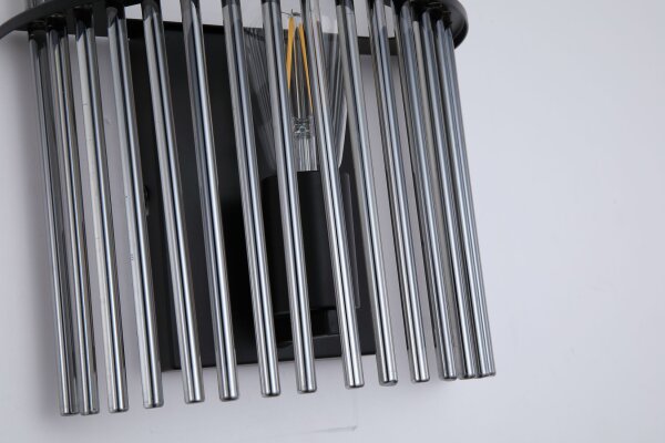 Wandlampe Metall Rauchglas Schwarz E27 H:26 cm Modern