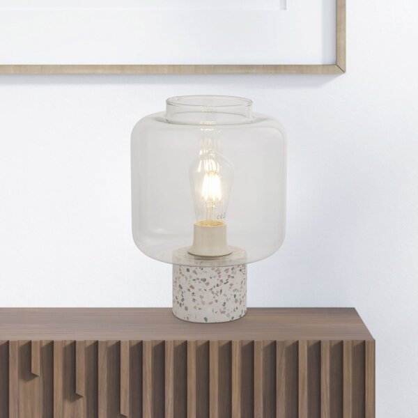 Tischleuchte Beton Glas Weiß E27 H:28 cm Kabelschalter
