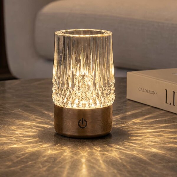 LED Tischlampe Akku 3000K Aluminium Glas Bronze Ø7 cm