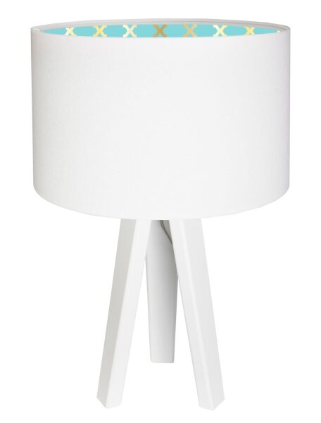 Tischlampe Holzleuchte Weiß Türkis Dreibein Retro 46cm