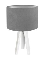 Tischlampe Wei&szlig; Grau Silber Holz Dreibein 46cm Retro