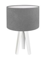 Tischlampe Holz Dreibein Grau Wei&szlig; 46cm Retro JERRY