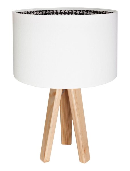 Tischleuchte Dreibein Hahnentritt Weiß Holz 46cm Retro