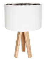 Tischleuchte Dreibein Hahnentritt Wei&szlig; Holz 46cm Retro