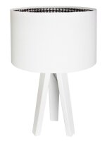 Tischleuchte Retro Holzlampe Wei&szlig; Dreibein 46cm