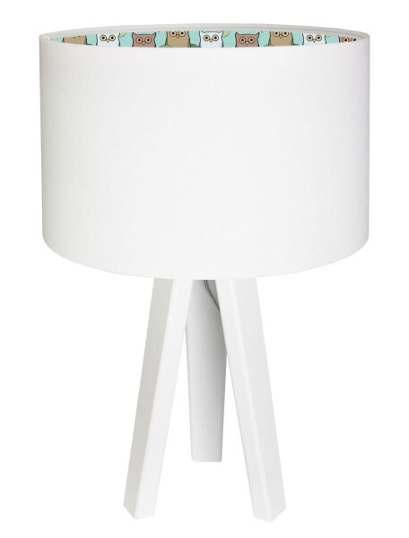 Kinderlampe Holzleuchte Mädchen Weiß Eulen Tisch